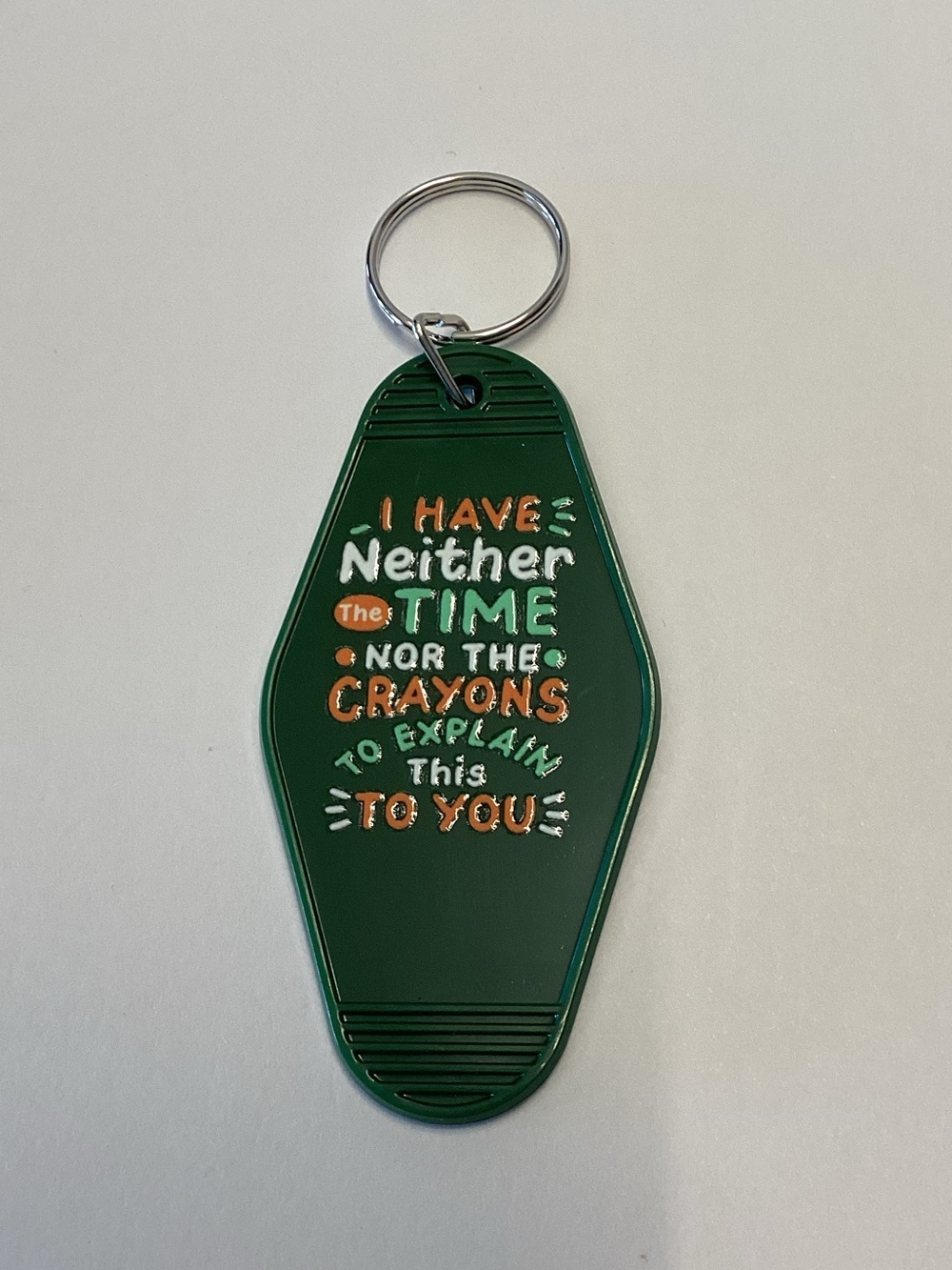 Green Novelty Keychain with Colorful Lettering